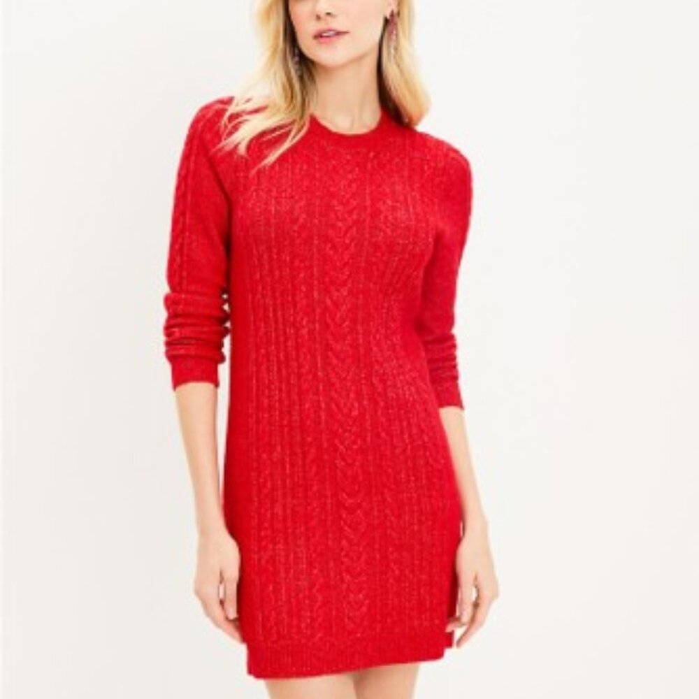 Loft Red Crew Neck Cable Knit Dress - XL
